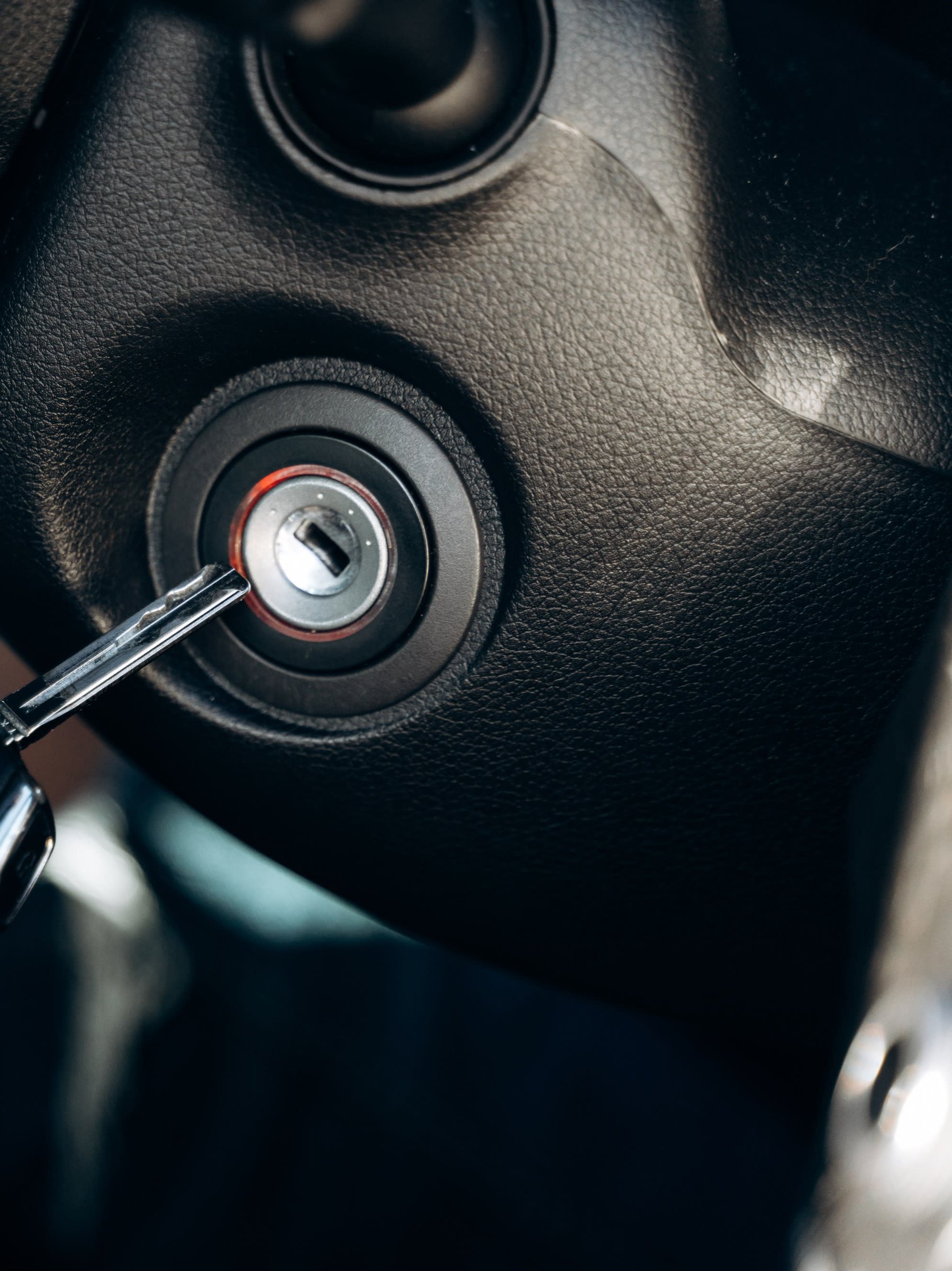 Key turning in a car ignition barrel, read by the vehicle immobilizer